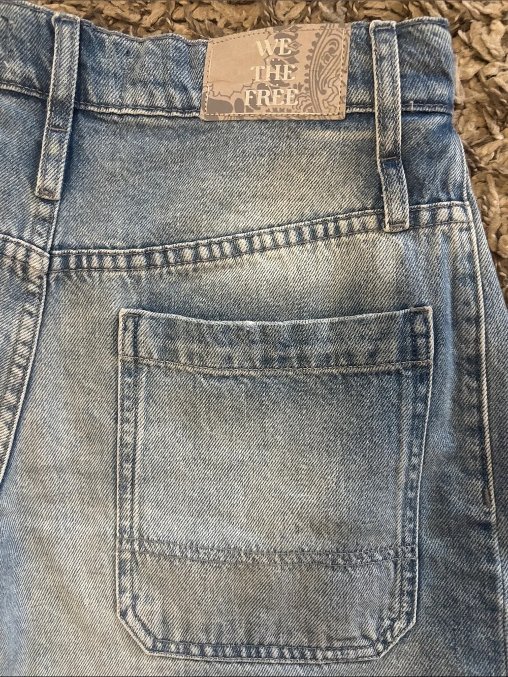We The Free Boomerang High Rise Long Short Light Wash Frayed Denim Cutoff Shorts